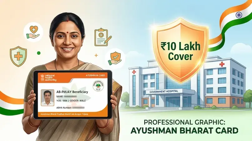 New Ayushman Bharat Card 2026 with ₹10 Lakh insurance cover and ABHA digital ID - Akhand News Guide.