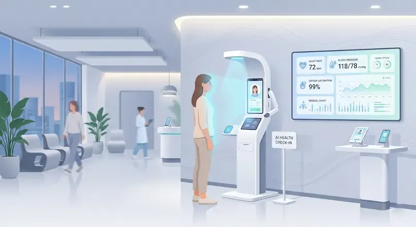 AI-powered smart clinic kiosk for automated patient check-in and triage in 2026.