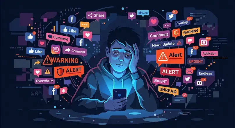 Digital burnout and social media anxiety caused by notification overload and doomscrolling - Akhand News Guide.