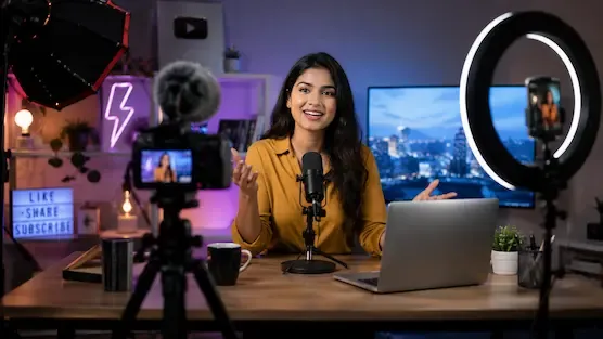 Content creators producing digital entertainment content in a modern studio environment.
