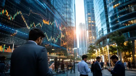 Investors using digital platforms representing the rapid growth of India's stock market participation.