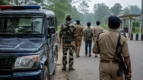 Security officials conducting a high-profile law enforcement operation near the India-Nepal border representative image.